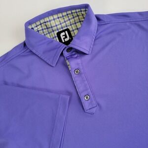FootJoy FJ Men's Medium Purple Plaid Inner Short Sleeve Stretch Polo‎ Golf Shirt